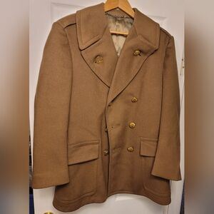 Men's Brown Heavy Wool Green Satin Lining Authentic Military Coat 8 Buttons
